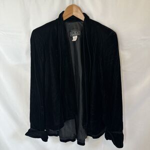 Vtg Alex Evenings Velvet Jacket  80s Black Draped Party Formal  sz S Gorgeous